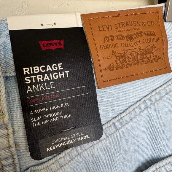 Levis Ribcage Straight Ankle Jeans 27 X 27 Light Wash Distressed Womens - Picture 7 of 12